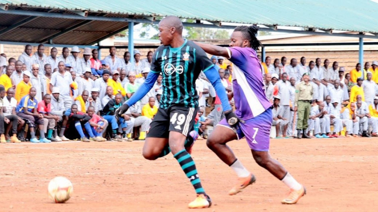 City Stars Heritier Luvualu challenges a player from Kamiti. Photo credit Man Devu