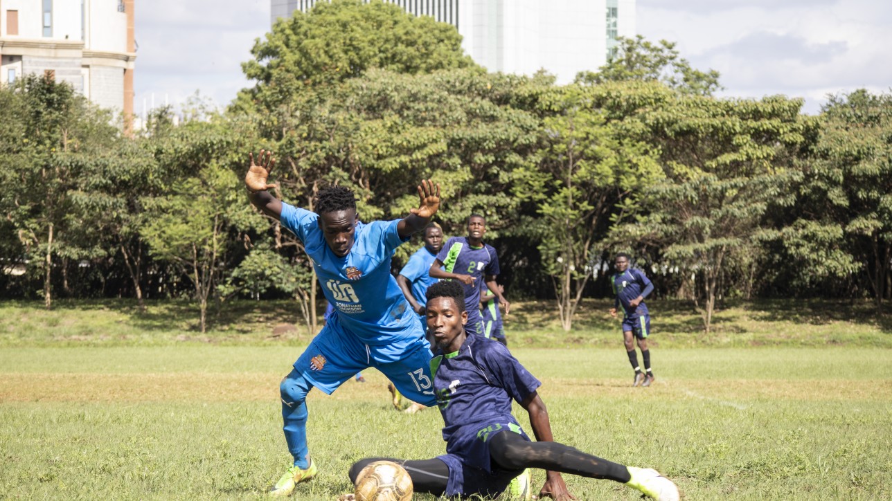 City Stars winger contests the ball with KCB's Martin Nderitu during a friendly on Wed 11 November 2020 at the Public Service Club. KCB won 1-0