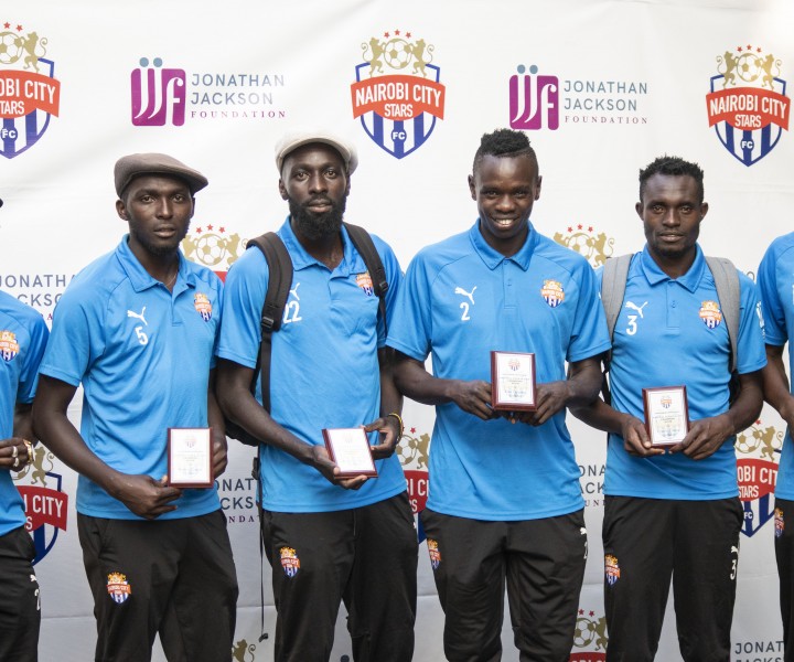 Promotion plaques on parade on Mon 21 Dec 2020 from (L to R); Oliver Maloba (21), Wesley Onguso (5), Wycliffe Otieno (22), Elvis Noor Ojiambo (2), Charles Otieno (3), Jacob Osano (16)