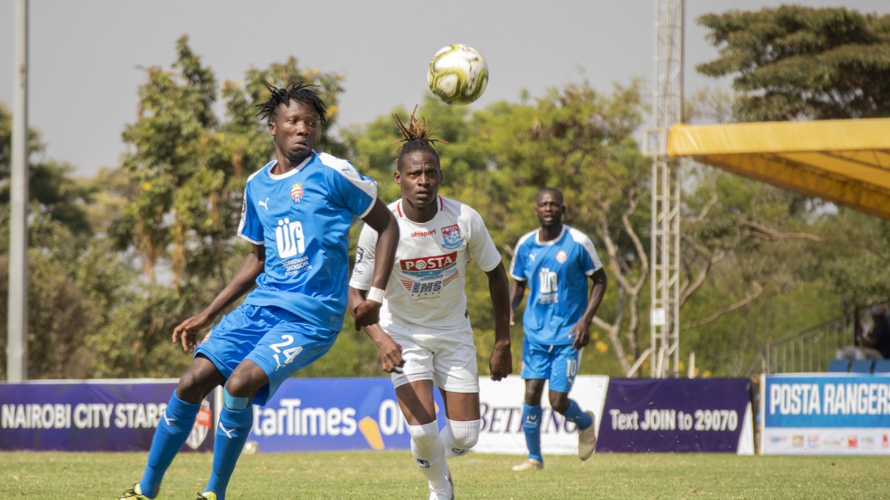 City Stars striker Erick Ombija goes for the ball in a 7th round Premier League tie against Posta Rangers at Kasarani on Fri 8 Jan 2021. The game ended 1-1