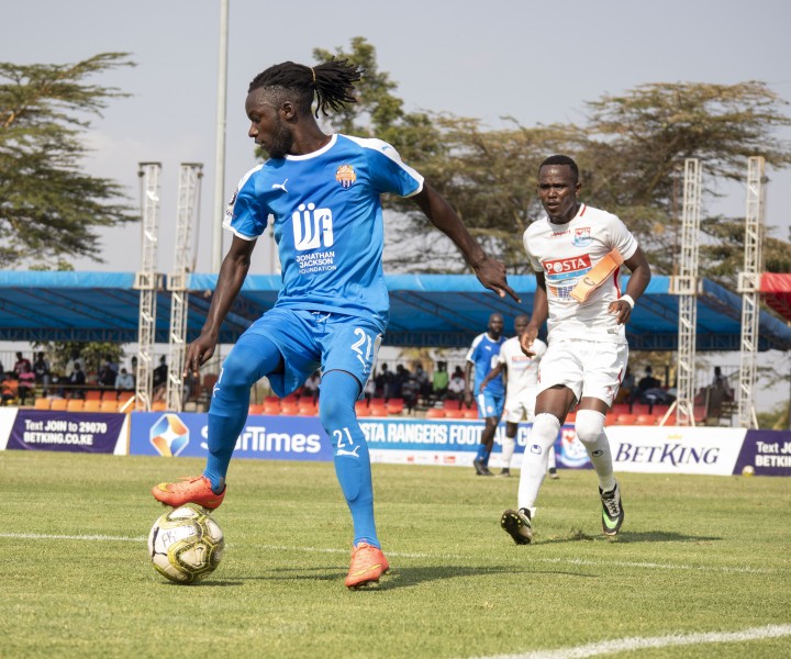 City Stars midfielder Oliver Maloba on the ball in a 7th round Premier League tie against Posta Rangers at Kasarani on Fri 8 Jan 2021. The game ended 1-1