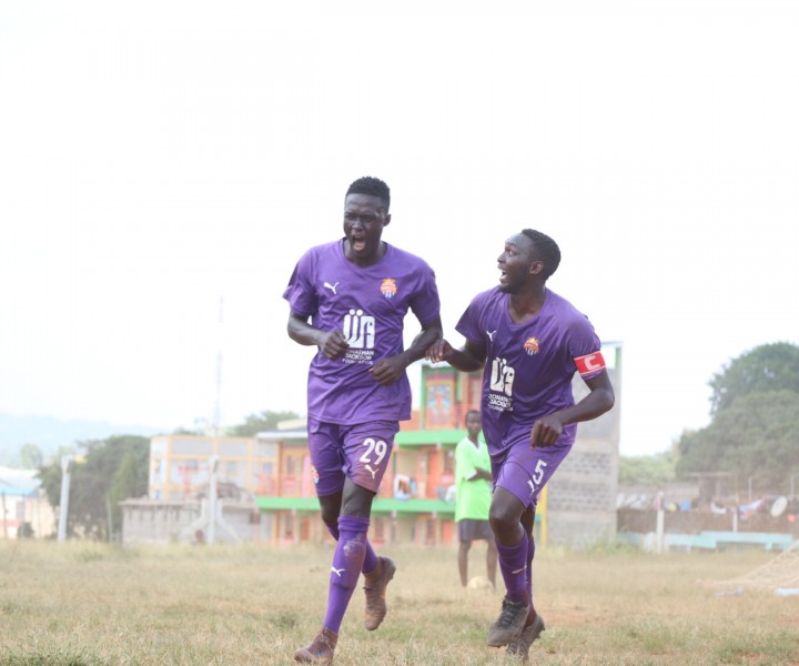 Ebrima Sanneh celebrates one of his two goals for Nairobi City Stars during a 4-1 win over Mutomo Tigers in a round 64 Betway Cup tie at Kitui Stadium on saturday 13 February 2021 