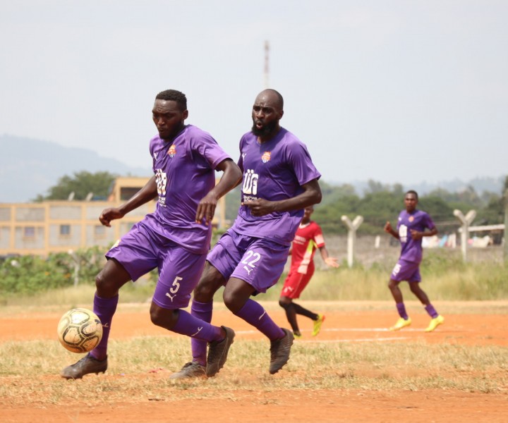 Wesley Onguso and Wycliffe Otieno chase the ball during a round 64 Betway Cup tie against Mutomo Rangers at Kitui Stadium on Sat 13 Feb 2021. City Stars won 4-1