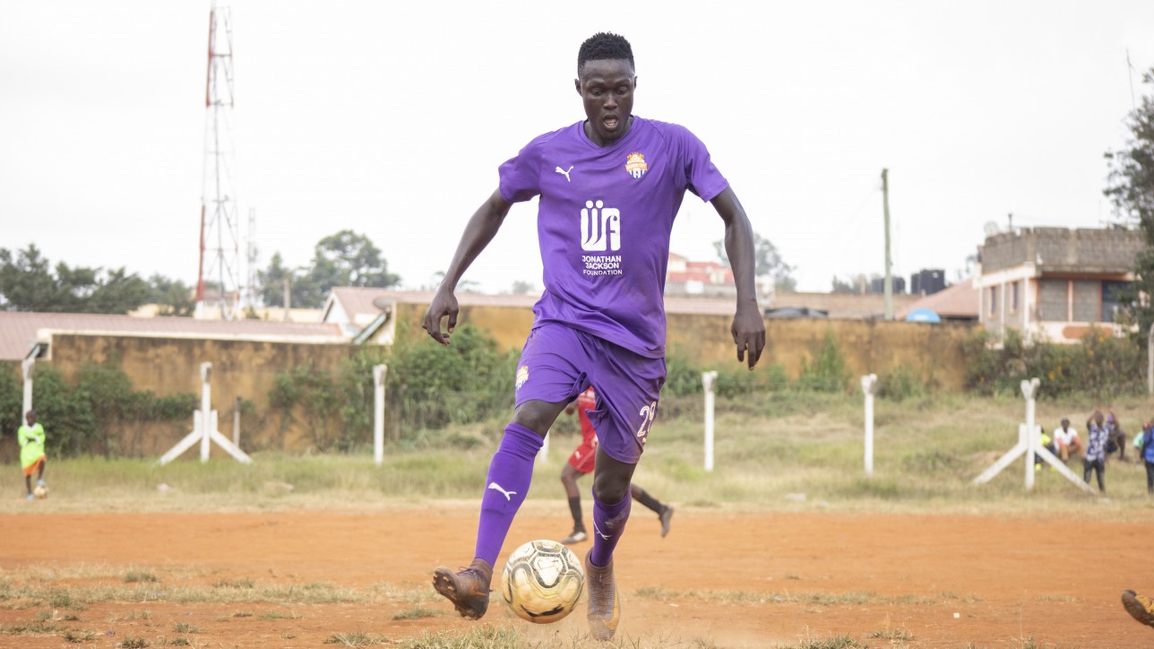 Gambian striker Ebrima Sanneh during a Betway Cup Round 64 game against Mutomo Tigers at Kitui Stadium on Sat 13 Feb 2021. He scored a brace to lead City Stars to a 4-1 win