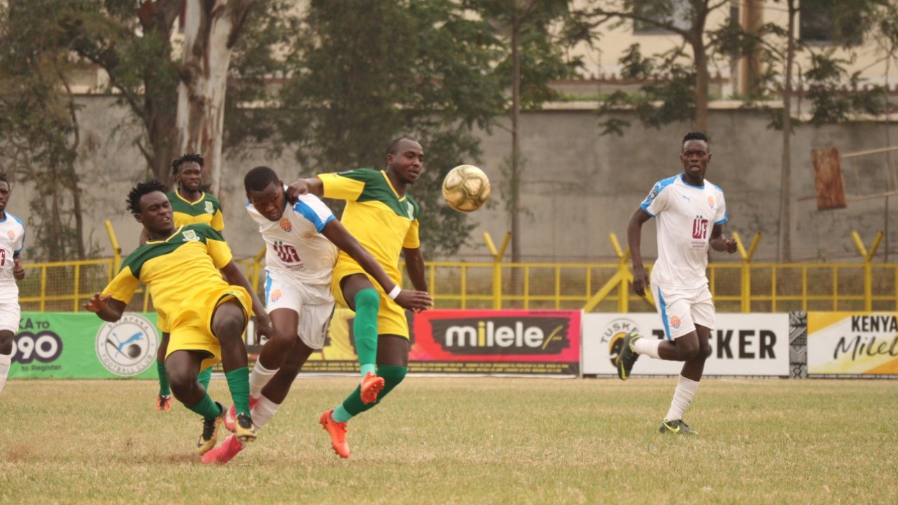 Nicholas Kipkirui in action for Nairobi City Stars against Mathare United on Sat 7 Aug 2021 at Ruaraka in a match-day 31 Premier League tie. Mathare United won it 2-0
