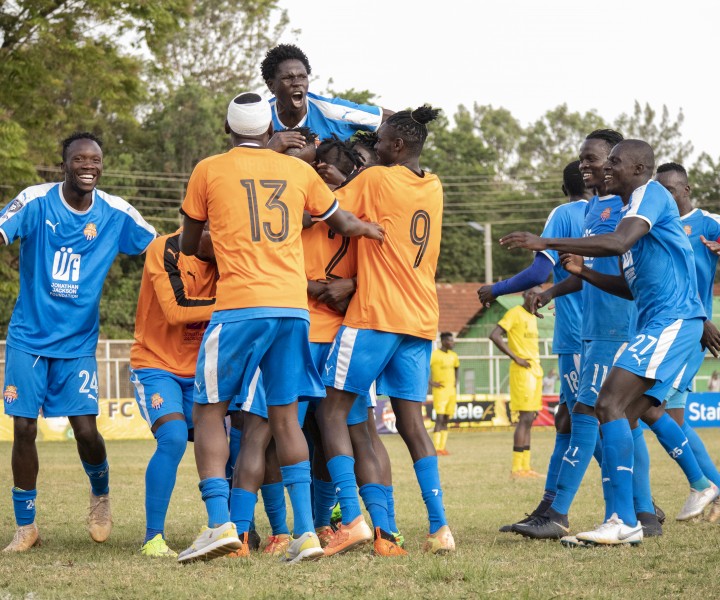 City Stars players celebrate one of three goals scored against Wazito on Thur 21 Oct 2021 at Thika Stadium during a 3rd round 2021/22 FKF Premier League tie. City Stars won 3-1