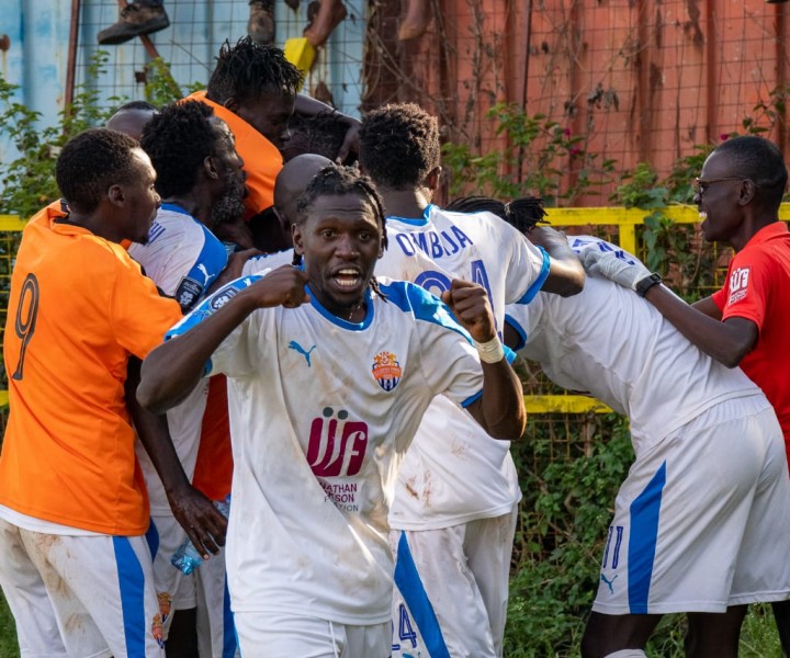 City Stars players celebrate Oliver Maloba's goal that delivered a 1-0 win over Tusker in Ruaraka on Sun 16 Jan 2022