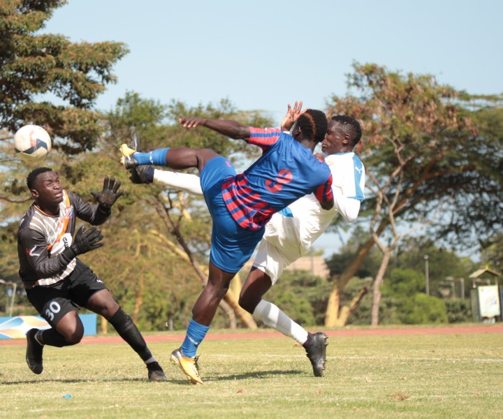 Sven Yidah going for goal in the 36th minute against F Talanta in Kasarani Annex on Sat 8 Jan 2022. His goal added to Muki's for City Stars to register a 2-1 win