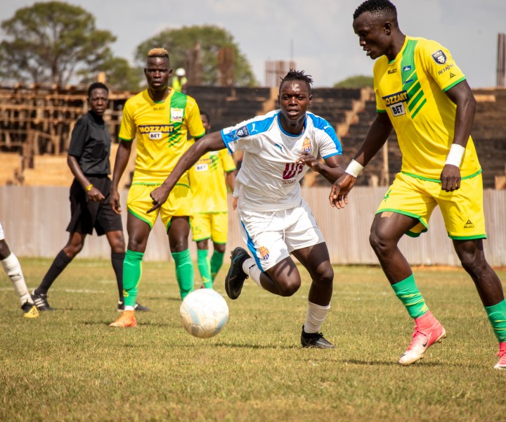 Timothy Ouma seeks for the ball from Brian Eshihanda as City Stars took on Homeboyz on Thur 20 Jan 2022 in Bukhungu Stadium in round 15 FKF Premier League game. It ended 4-4
