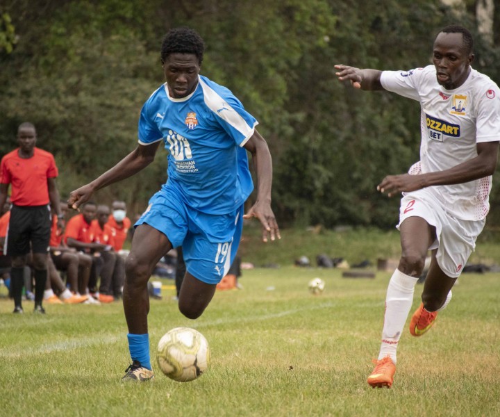 City Stars right back on the ball keeping it off Homeboyz left-back Eric Ambunya during an FKF Premier League match 16 in Ruaraka on Mon 24 Jan 2021. It ended 1-1