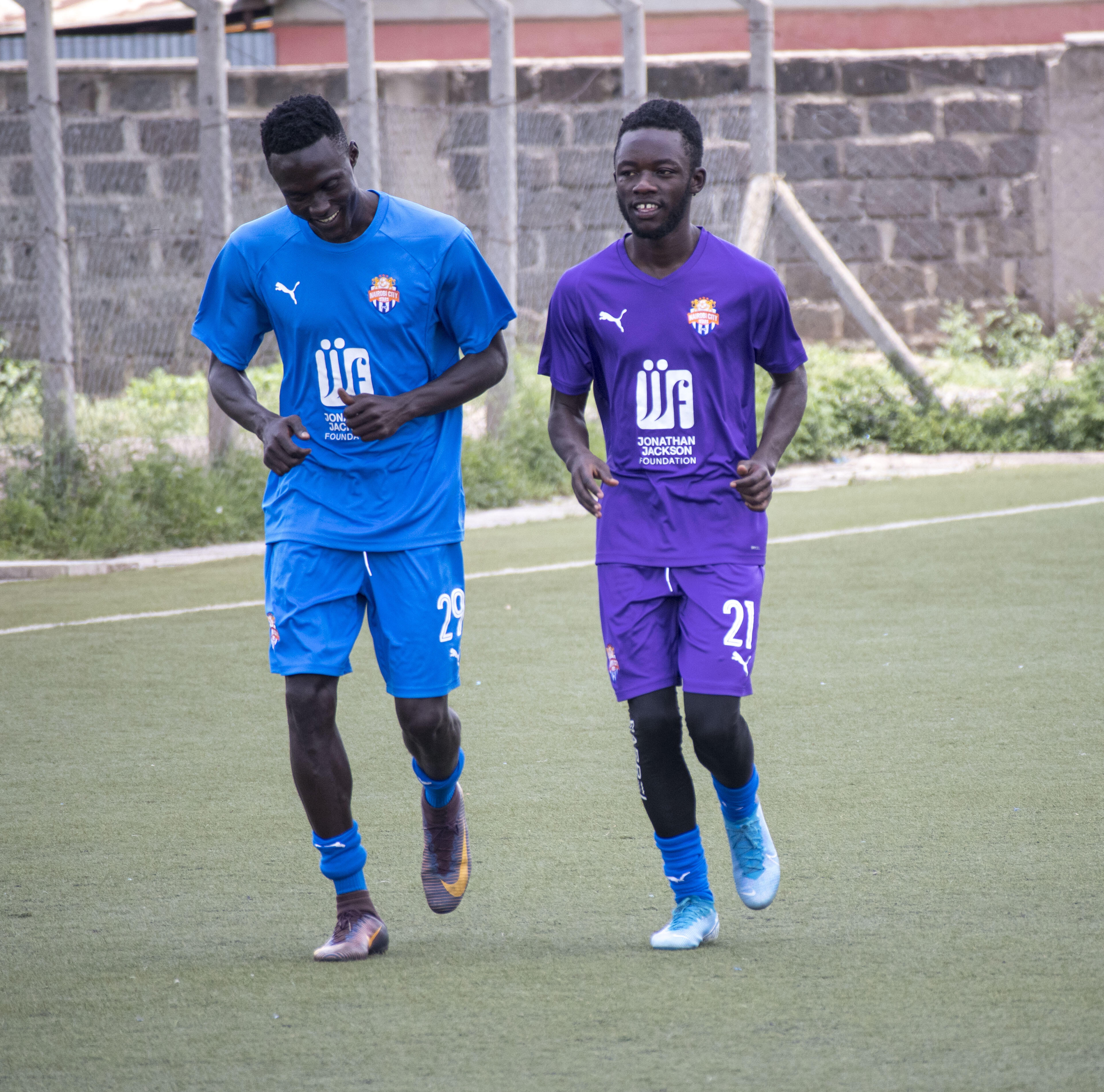 Ebrima Sanneh (No. 29), Oliver Maloba (No 21) during a training session in March 2020 at Camp Toyoyo