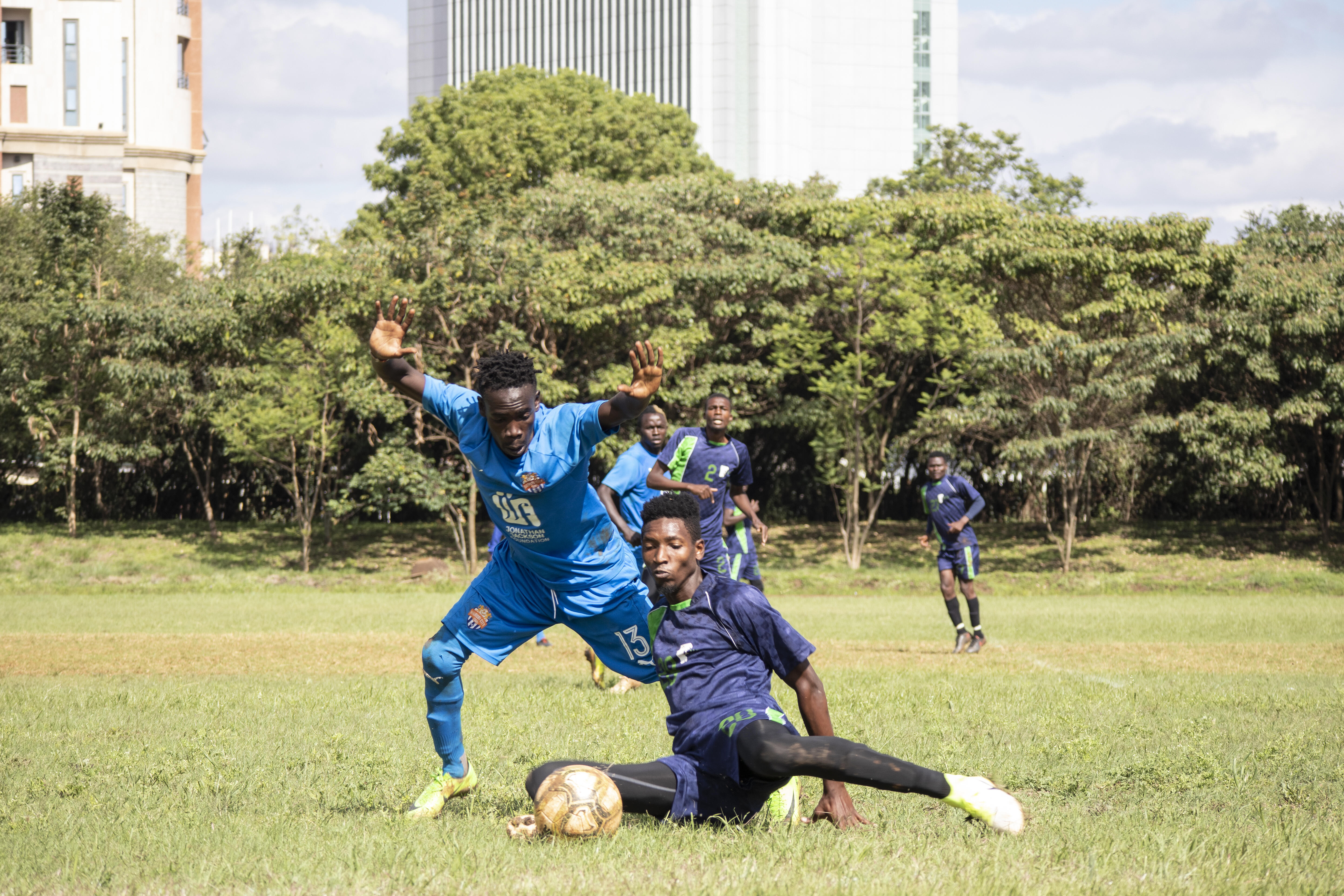 City Stars winger contests the ball with KCB's Martin Nderitu during a friendly on Wed 11 November 2020 at the Public Service Club. KCB won 1-0