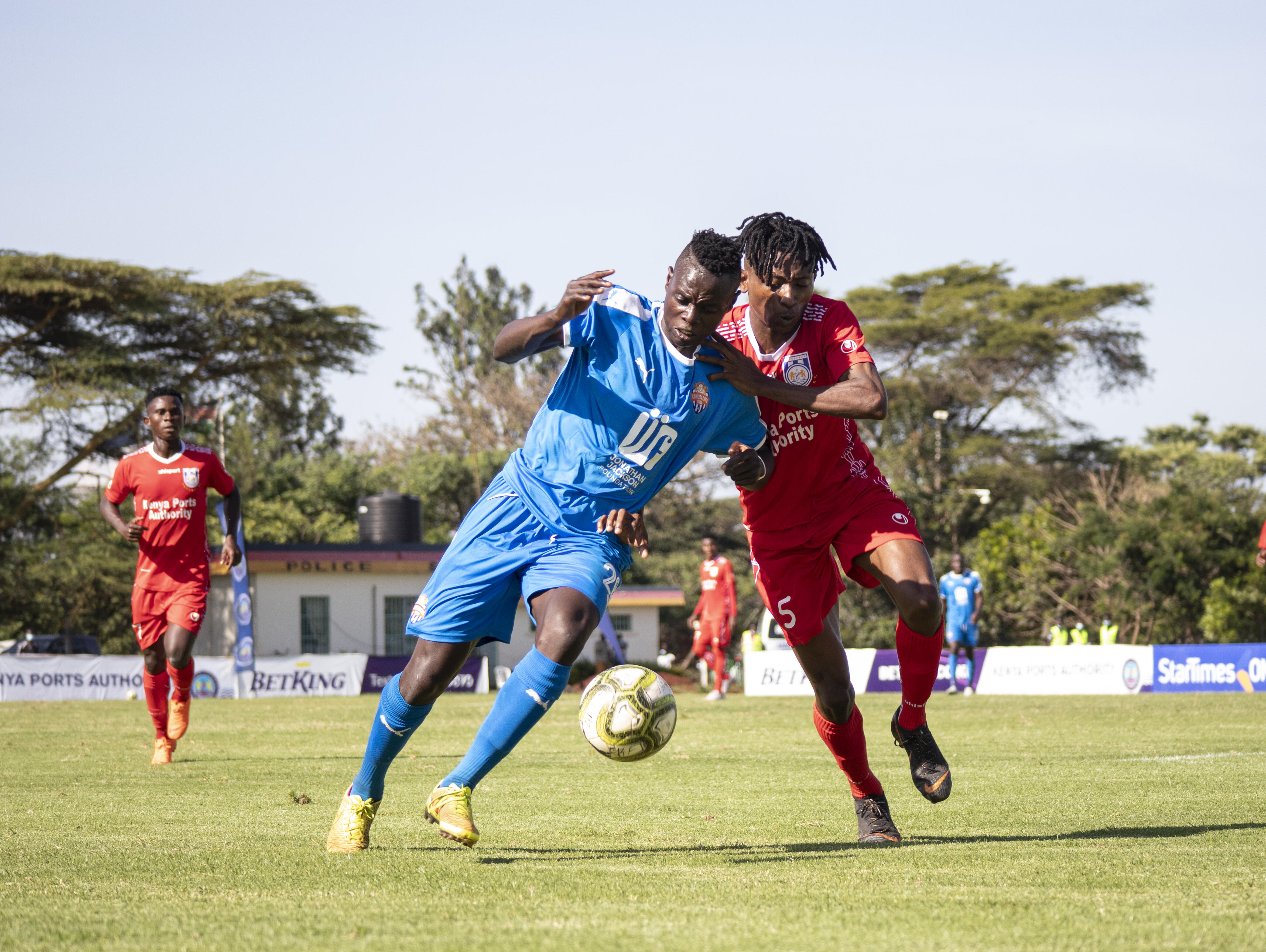 City Stars forward Timothy Ouma up against Bandari left back Siraj Mohammed during a 3rd round FKF PL match at Kasarani on Fri 11 Dec 2020. City Stars won 2-0