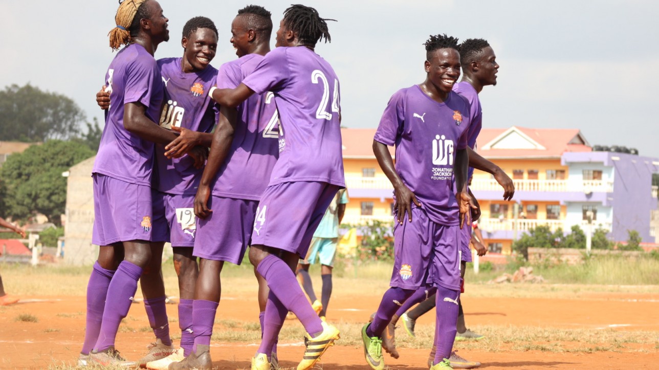 Nairobi City Stars players celebrate on of the goals during a 4-1 dispatch of Mutomo Tigers at Kitui Stadium in a round 64 Betway Cup tie on Sat 13 Feb 2021