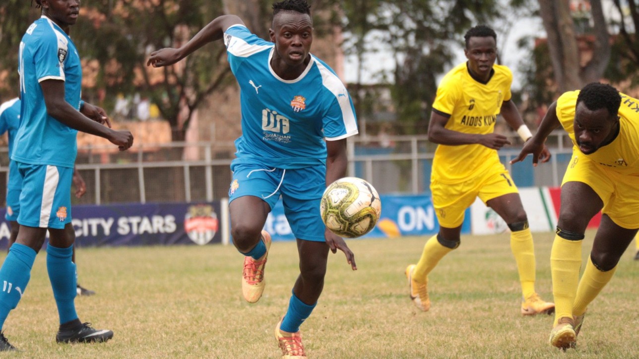 Timothy Ouma in action against Wazito on Thur 21 Oct 2021 at Thika Stadium. He scored once as Nairobi City Stars hit their visitors 3-1