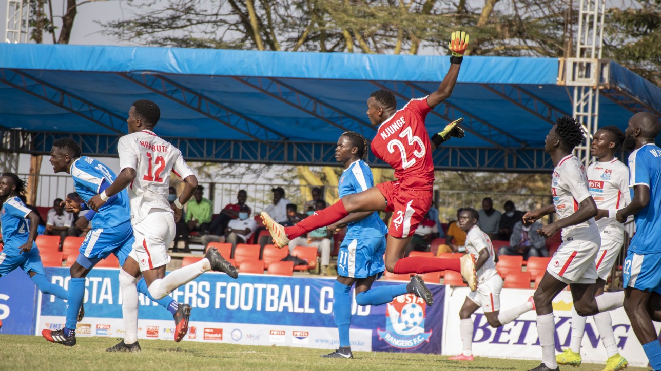 Keeper Stephen Njunge initiates play against Posta Rangers during a 7th round Premier League game on Fri 8th Jan 2021 at Kasarani. The game ended 1-1