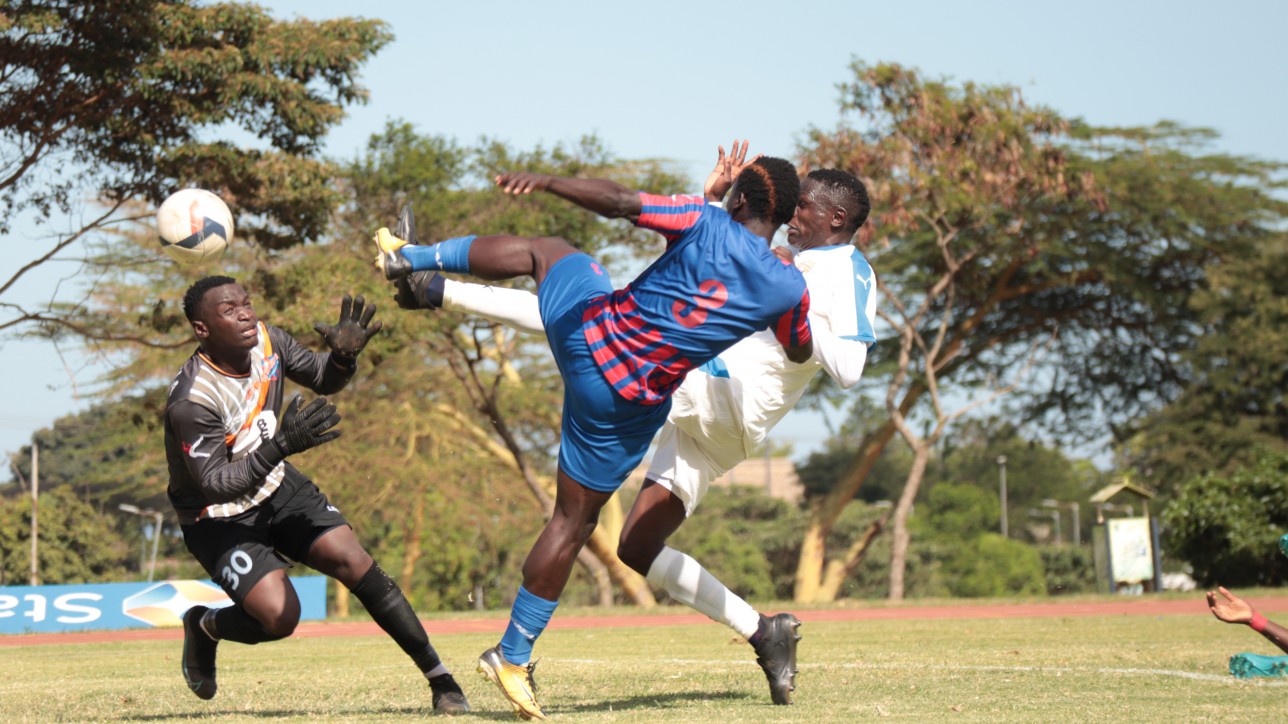 Sven Yidah going for goal in the 36th minute against F Talanta in Kasarani Annex on Sat 8 Jan 2022. His goal added to Muki's for City Stars to register a 2-1 win