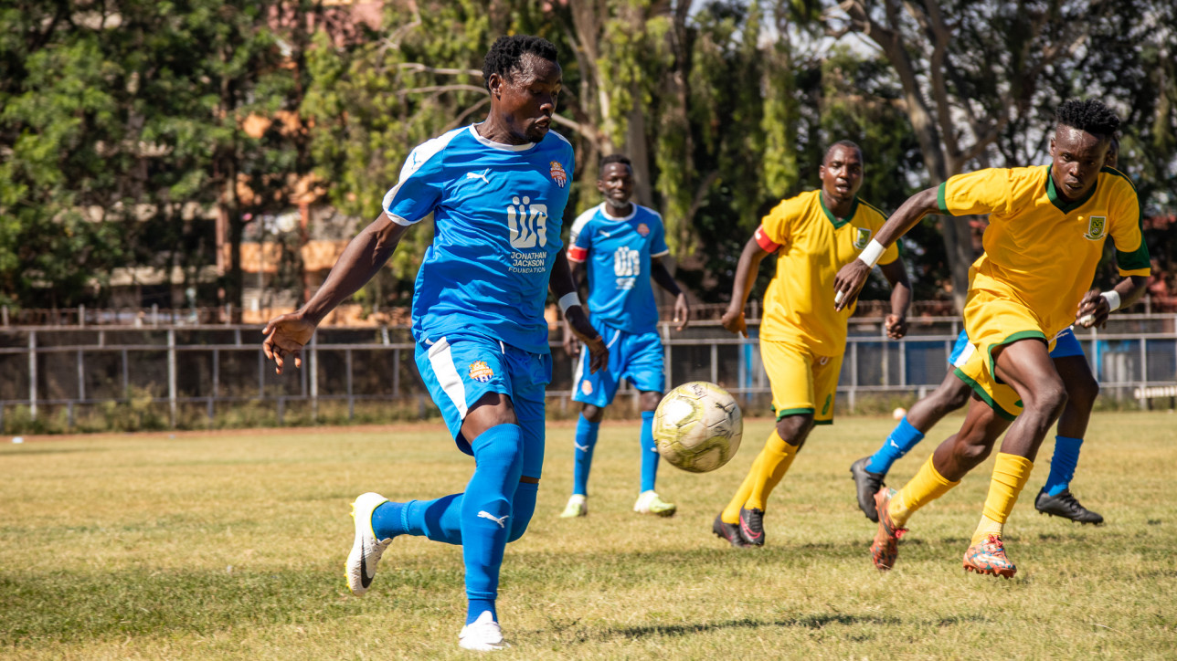 Right-back Calvin Masawa in action against Mathare United on Sat 26 Feb 2022 at Thika Stadium. City Stars won 3-0
