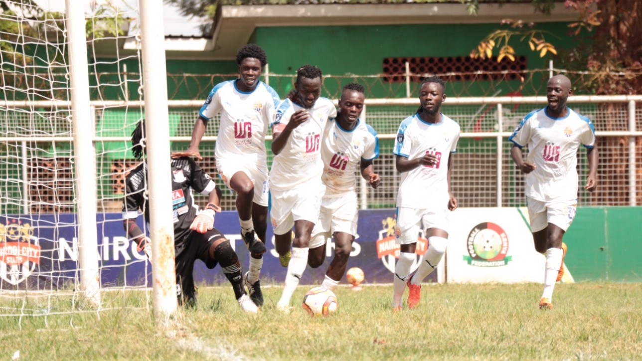 City Stars player celebrate goal against Posta Rangers during a first leg game played in Thika on 30 Oct 2021. It ended 1-1