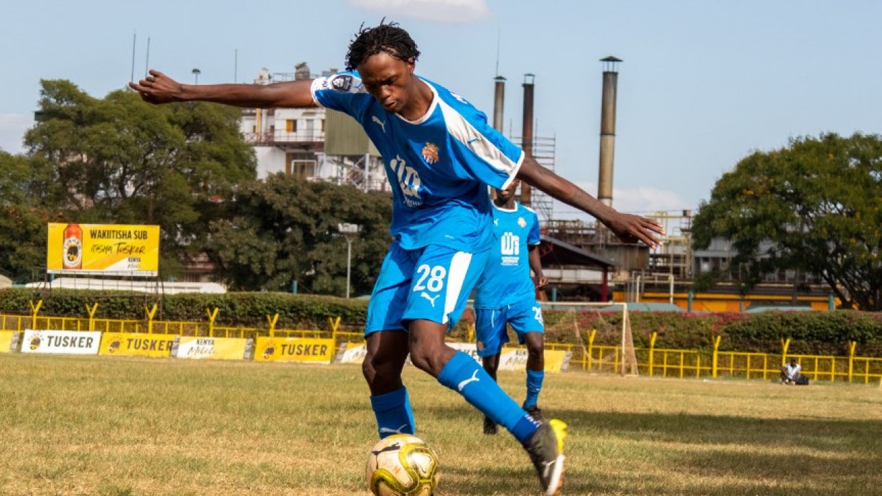 Left-back Herit Mungai in action against Ulinzi Stars on Sun 10 April 2021 in Ruaraka during a 25th round FKF Premier League tie. The game ended 0-0