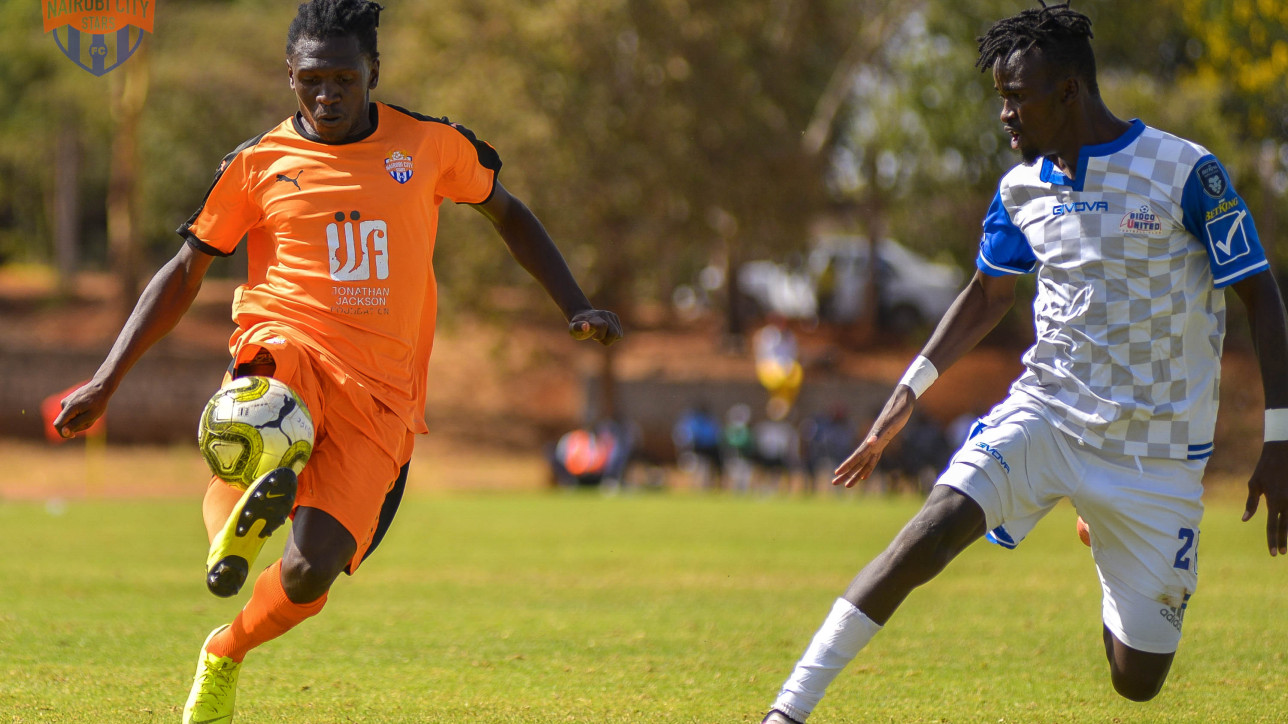 Edwin Buliba up against Titus Wainaina as Nairobi City Stars took on Bidco United on Tue 7 Mar 2023 in KAsarani Annex during matchday 18. It ended 0-0