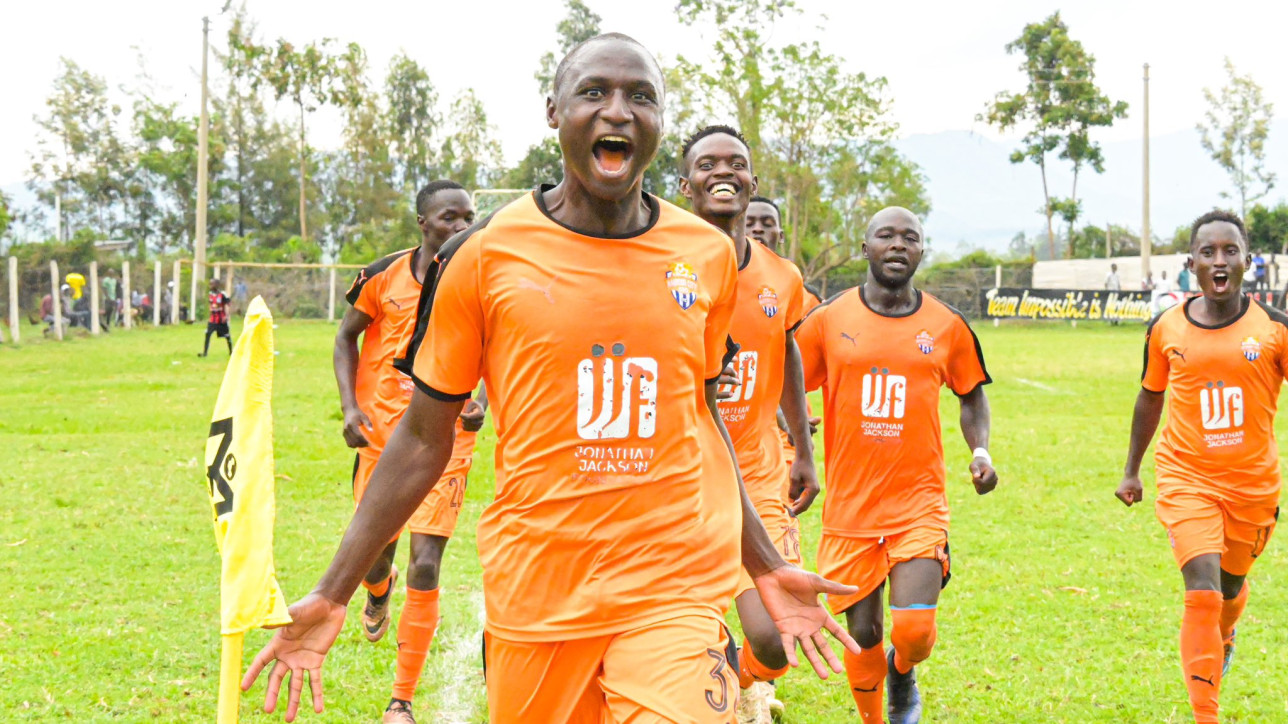Vincent Owino celebrates his maiden goal for City Stars during a 2-1 win over Wazito in Muhoroni on Thur 16 Mar 2023