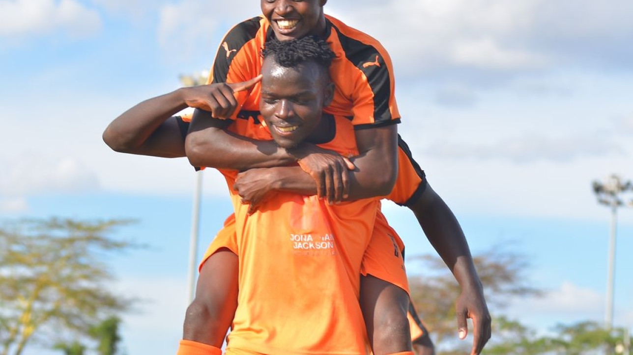 Newton Ochieng celebrates his maiden premier league goal - and third for City Stars - in a 3-0 win over Mathare United on Wed 29 March 2023