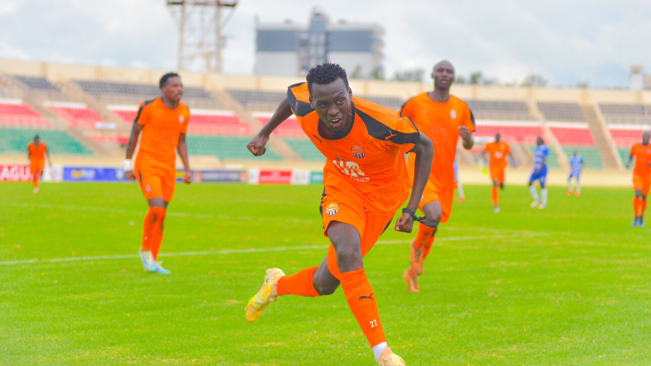 Kelvin Etemesi celebrates his winning goal against AFC Leopards on Mon 29 May 2023 during an FKF matchday 31 tie in Nyao Stadium. City Stars came from behind to win the game 2-1