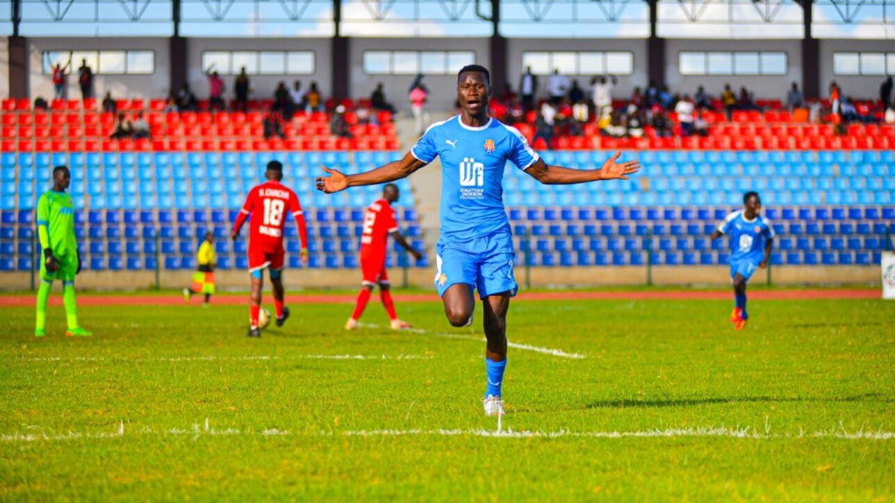 Levis Okello celebrates equalizing goal and debut goal for City Stars during a FKF Premier League matchday 29 against Ulinzi Stars in Ulinzi Complex on Sun 7 May 2023