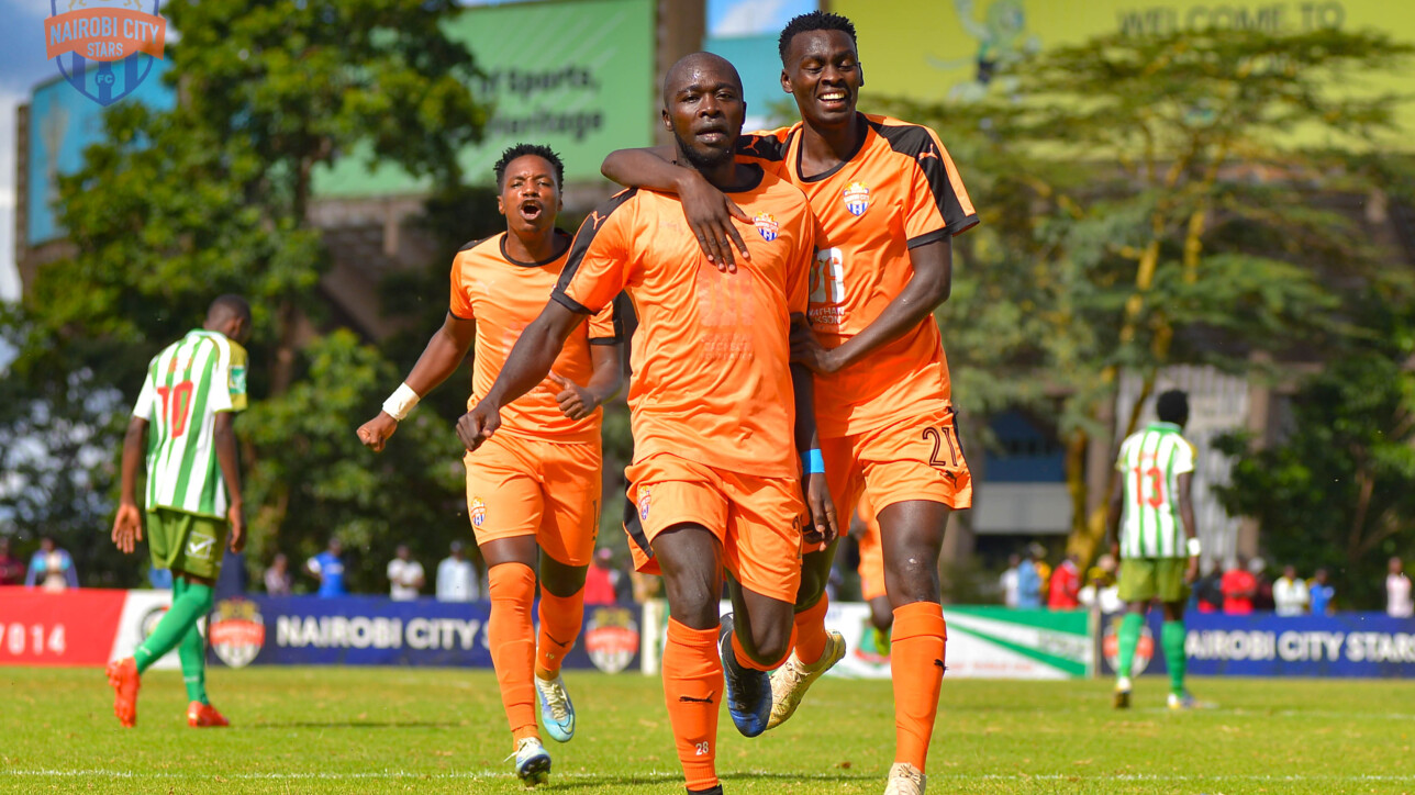 Dennis Oalo celebrrates his debut goal for Nairobi City Stars against Nzoia Sugar on Sat 3 June 2023 in Kasarani Annex during FKF Premier League matchday 32. Nzoia won it 3-2