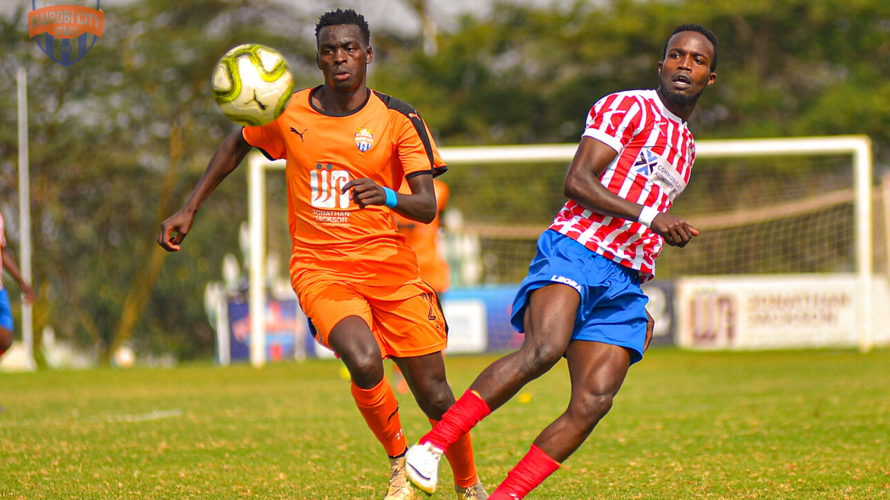 Kelvin Etemesi in action against FC Talanta's Peter Mungai in a 33rd round FKF Premier League match in Kasarani Annex on Tue 20 June 2023. It ended 2-2