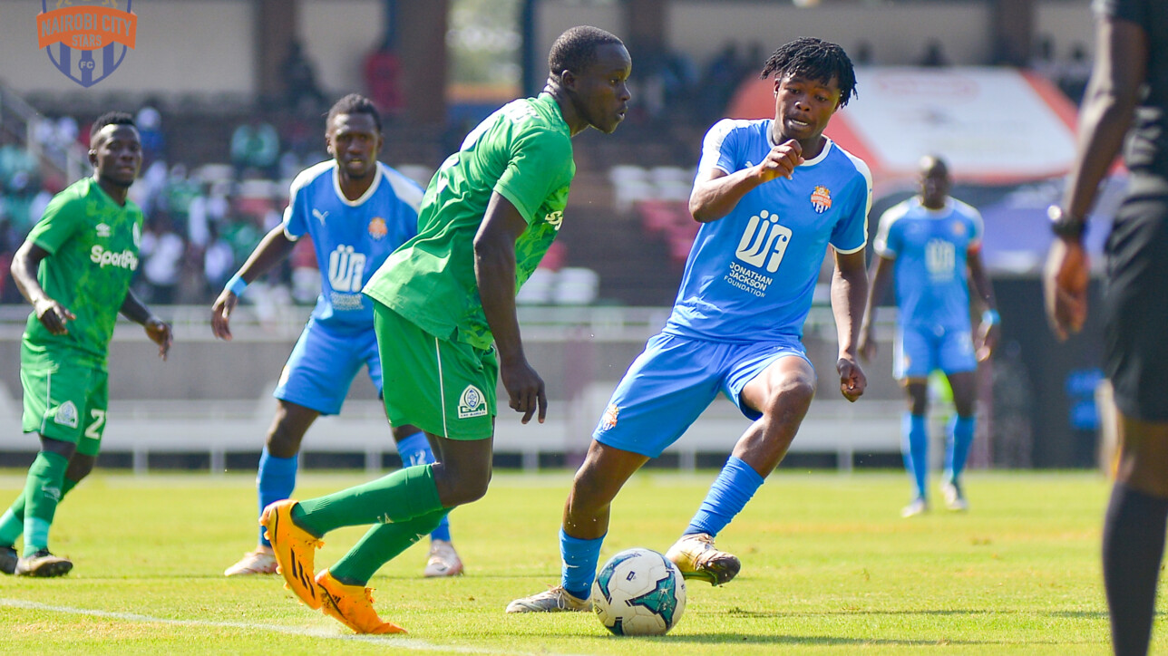 City Stars flyer Samuel Kapen  up against Gor Mahia in the 34th and final premier league game in the 2022-23 season in KAsarani. Gor won it 4-1 to win the league title