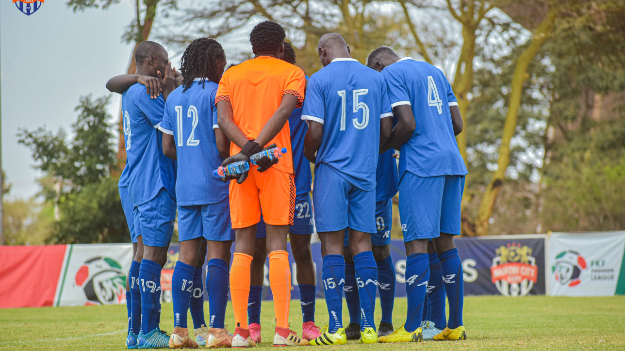 Nairobi City Stars players prior to the opening 2023-24 FKF Premier League game against Muhoroni Youth in Kasarani Annex on Sun 27 Aug 2023. It ended 0-0