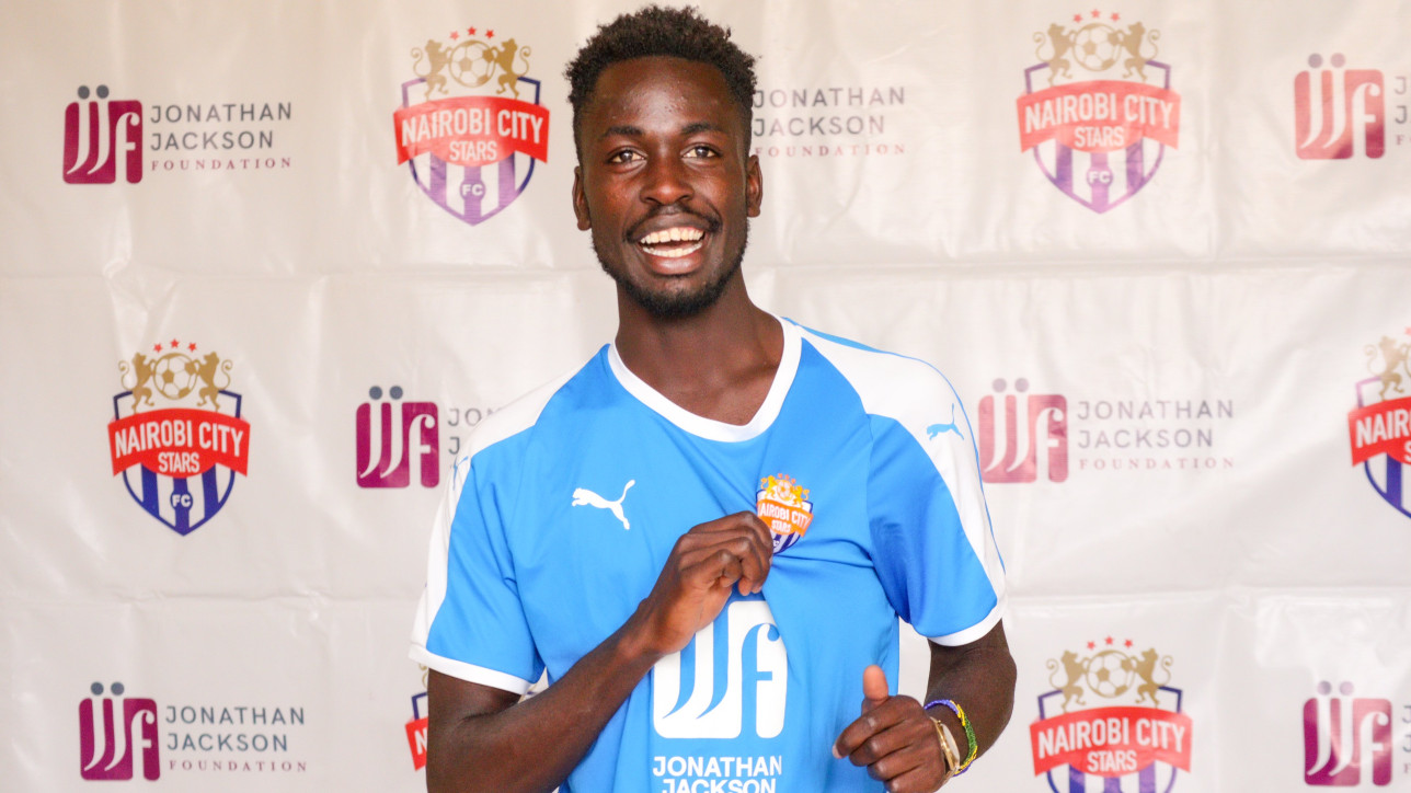 Flyer Robinson Asenwa during his unveiling as a Nairobi City Stars player in August 2023