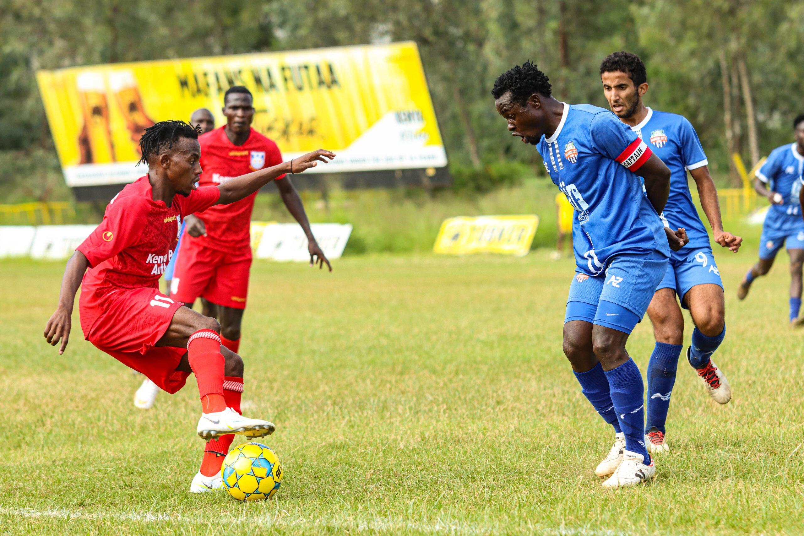 City Stars skipper Calvin Masawa up against Bandari in Ruaraka on 9 Dec 2023. City Stars won the tie 1-0