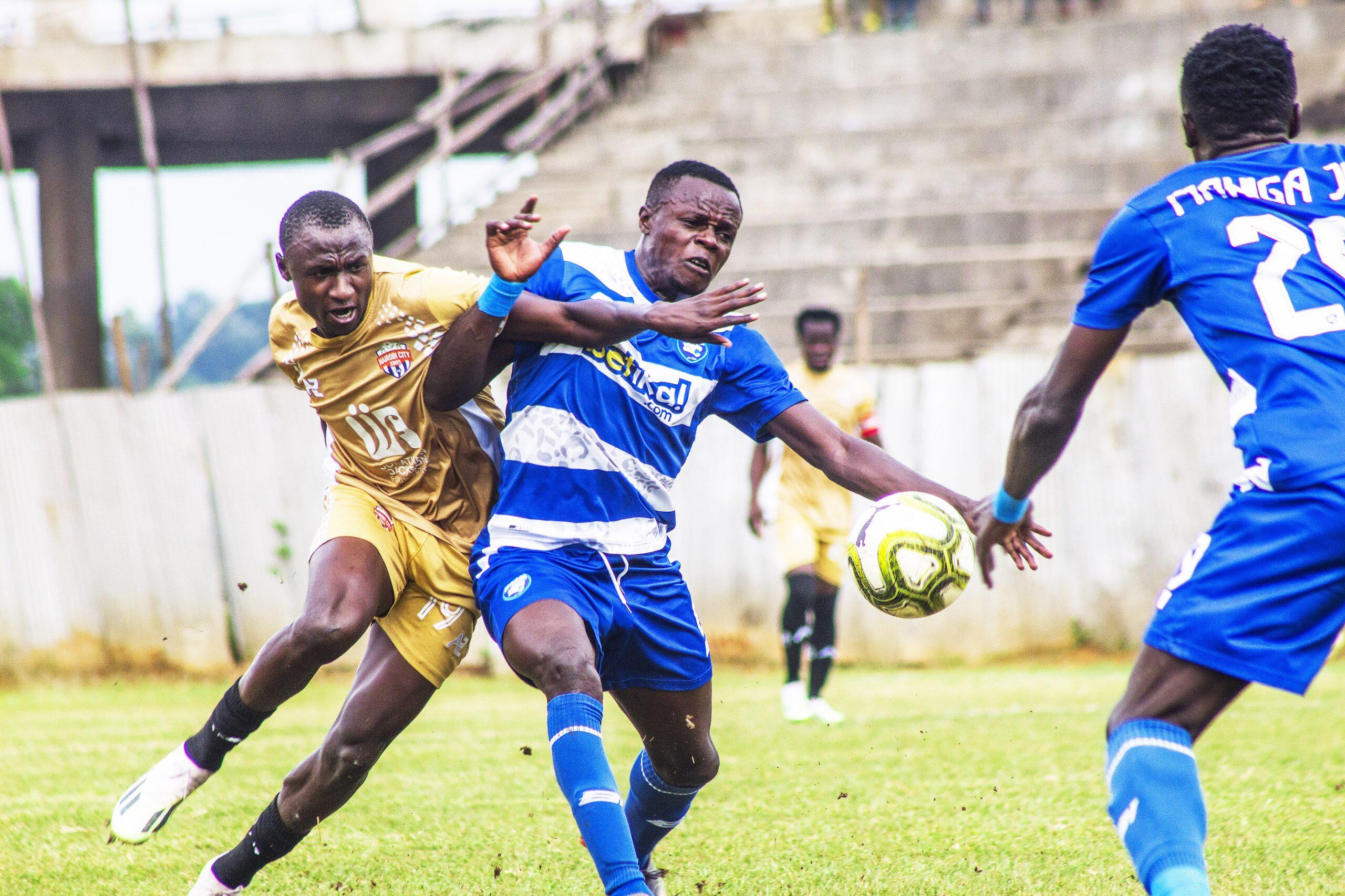 Vincent Owino vs AC Leopards on Sun 21 Jan 2024 in Bukhungu Stadium during a matchday 19 FKF Premier League match. Leopards won 2-0