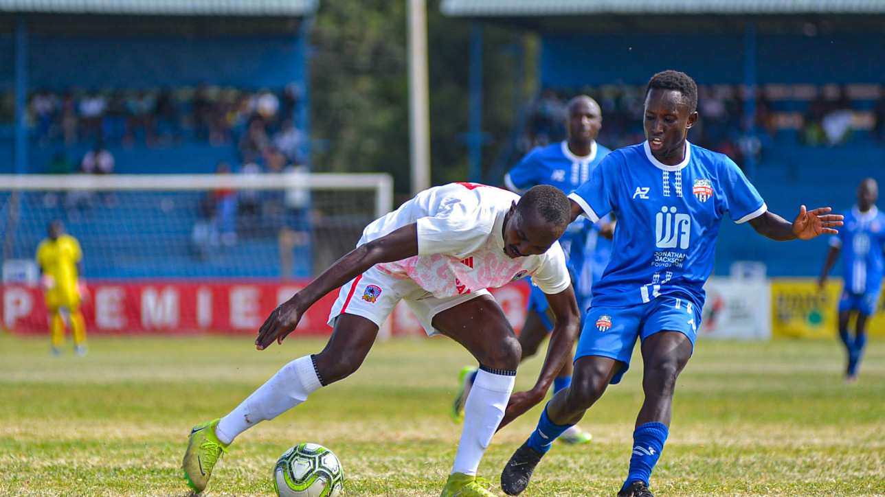 Andrew Kisilu takes on a Shabana player as City Stars hosted Shabana on Sun 4 Feb 2024 in Machakos during FKF Premier League matchday 20. It ended 0-0