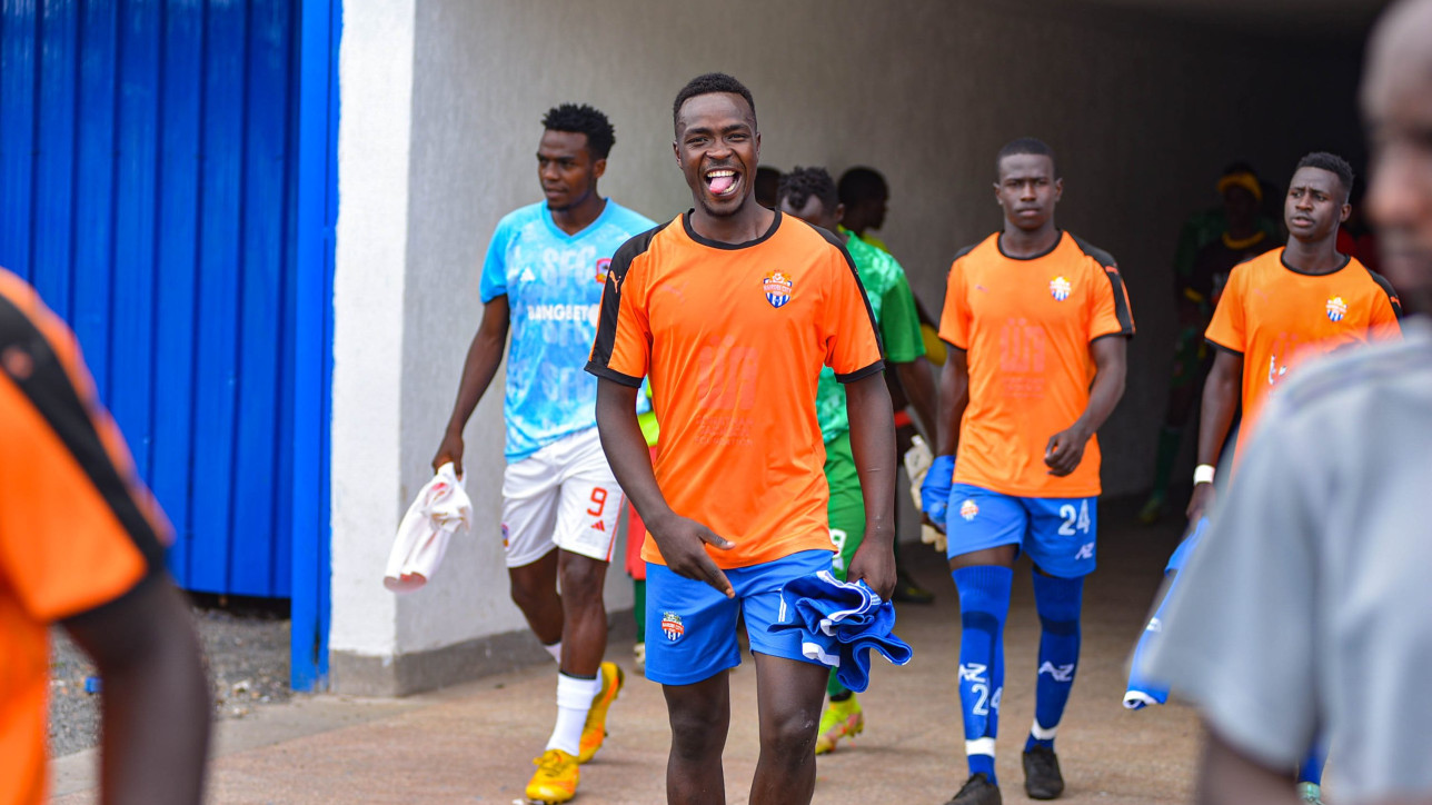 Brian Mose, Rogers Obusu out of the tunnel during a previous game against Shabana in Machakos Stadium on Sat 4 Feb 2024