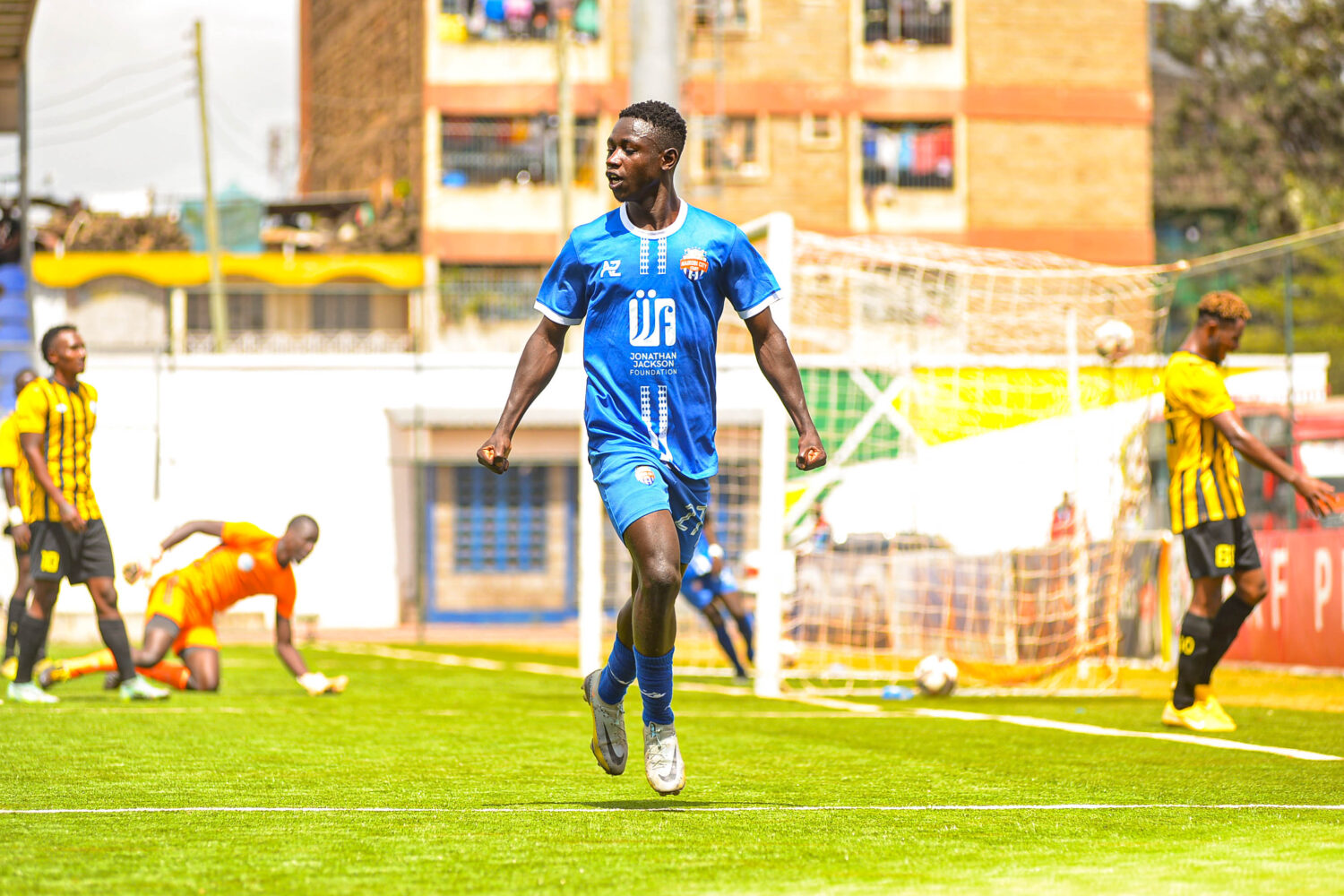Gilbert Abala celebrating his maiden premier league goal against Sofapaka in Dandora on 15 Jun 2024. His equalizing goal settled the game at 1-1