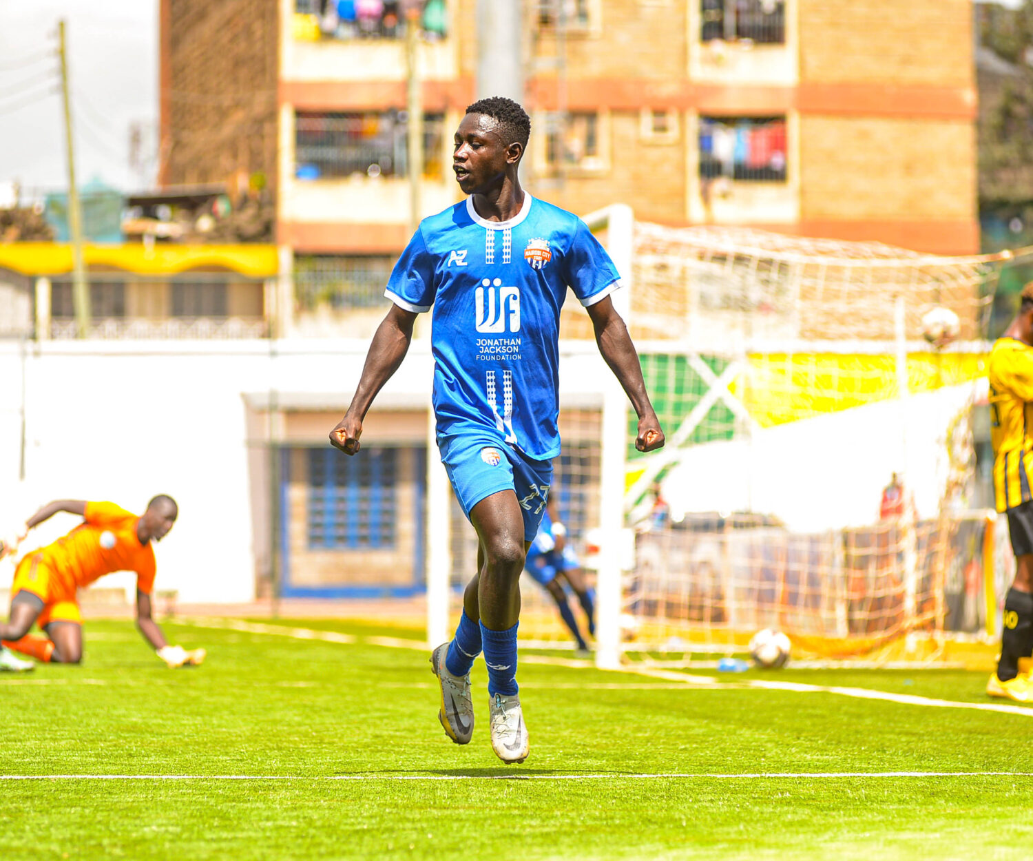 Gilbert Abala celebrating his maiden premier league goal against Sofapaka in Dandora on 15 Jun 2024. His equalizing goal settled the game at 1-1