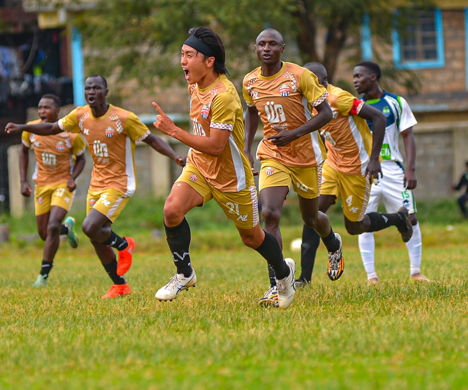 Yuto Kusaba celebrtates one of his two goals against KCB in the 2023-24 season-ender in Utalii on Sun 23 Jun 2024